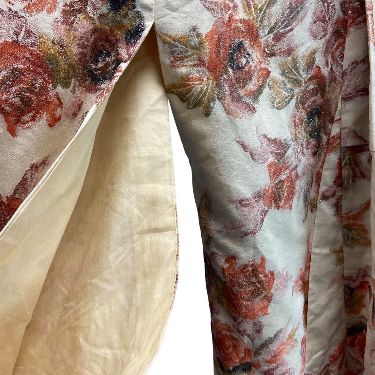 Vintage 70s 80s Cream Pink Flroal Glittery Sparkly Komon Kimono XL