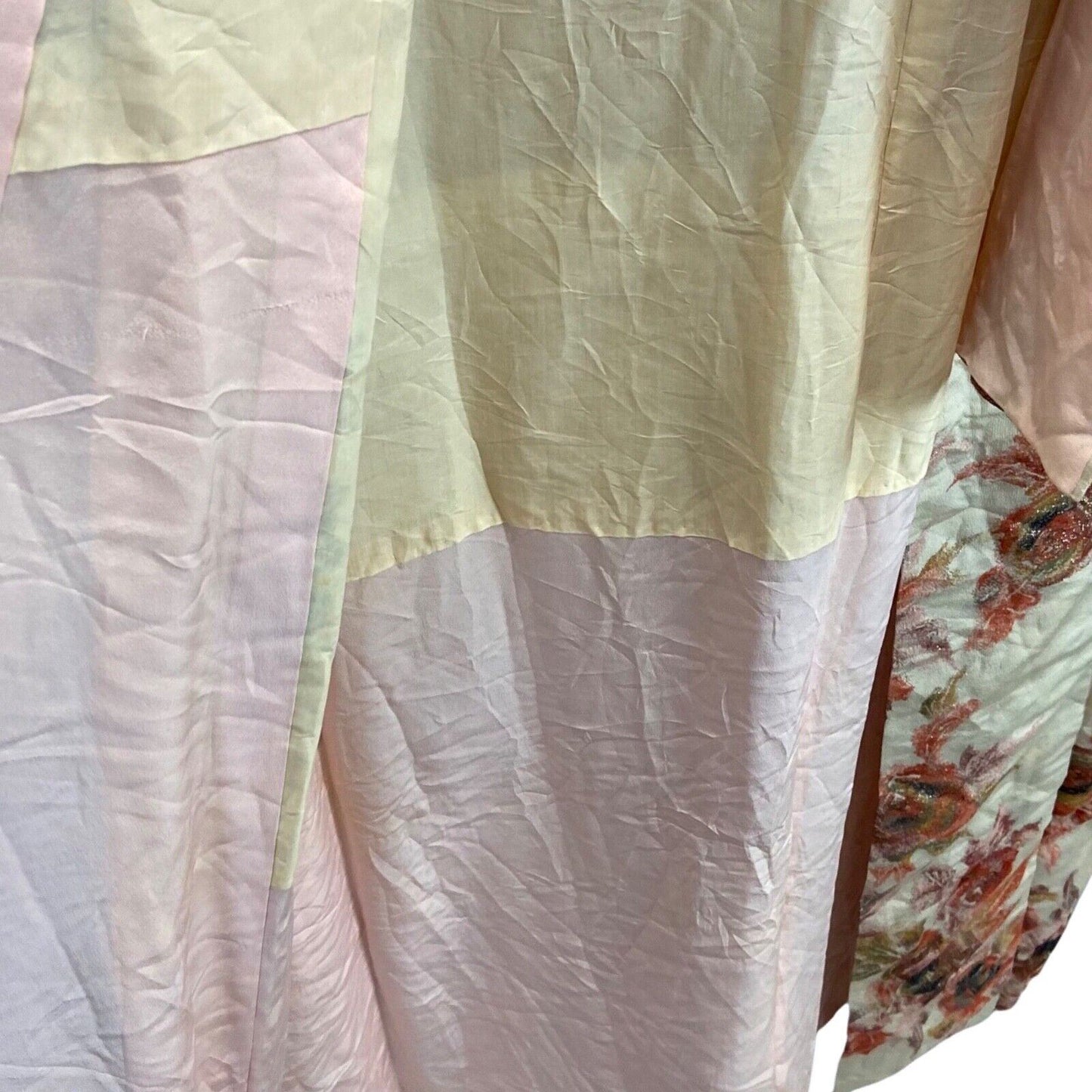 Vintage 70s 80s Cream Pink Flroal Glittery Sparkly Komon Kimono XL