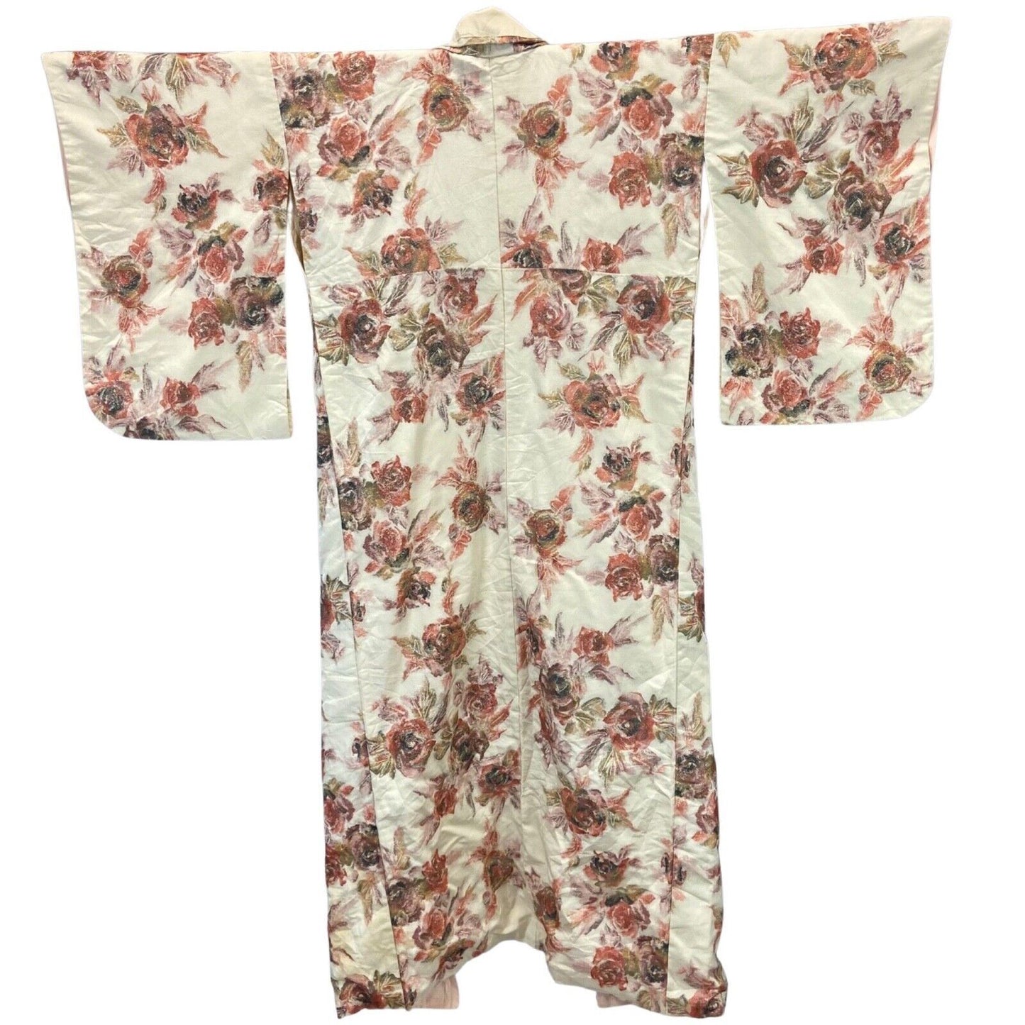 Vintage 70s 80s Cream Pink Flroal Glittery Sparkly Komon Kimono XL