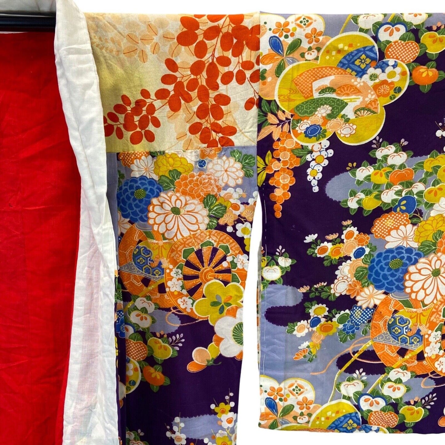 Vintage 60s 70s Purple Yellow Red Silk Floral Komon Showa Kimono 12 M