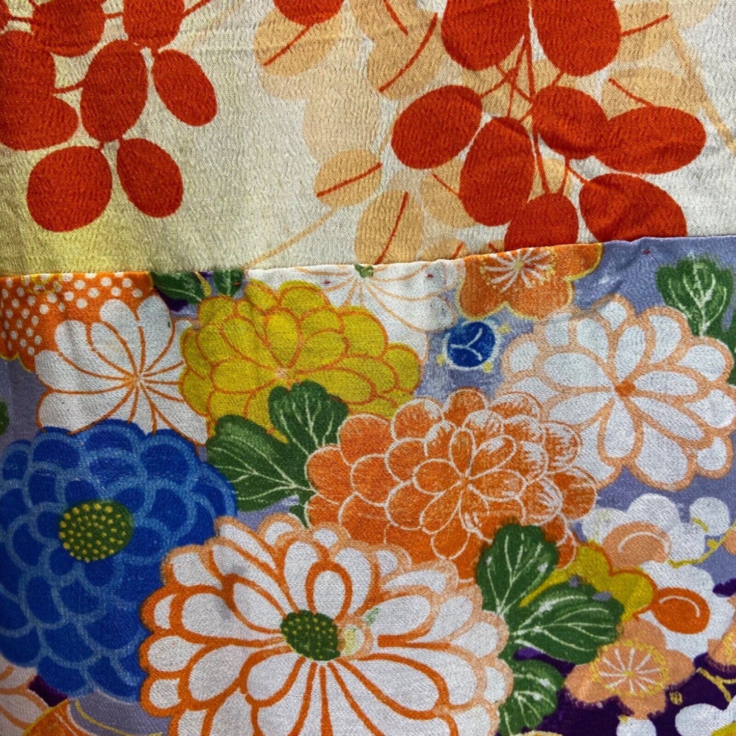 Vintage 60s 70s Purple Yellow Red Silk Floral Komon Showa Kimono 12 M