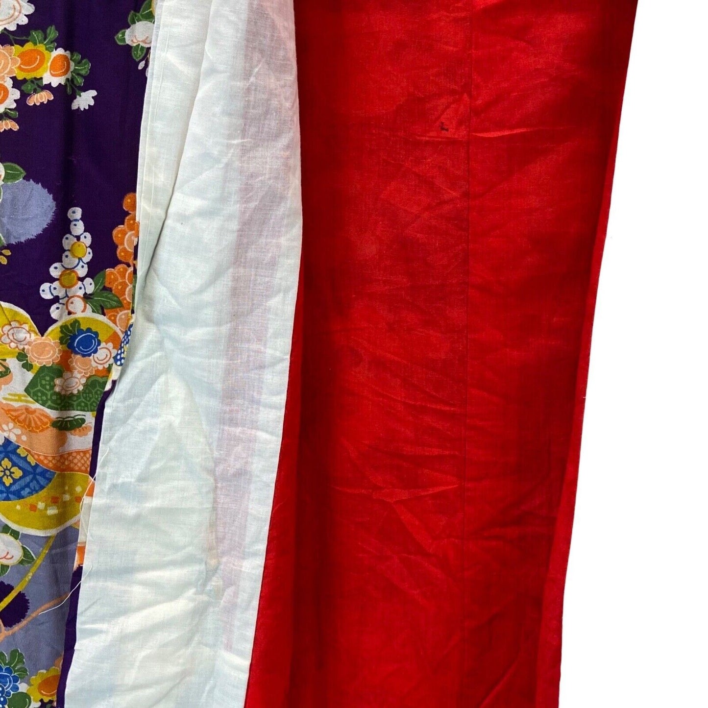 Vintage 60s 70s Purple Yellow Red Silk Floral Komon Showa Kimono 12 M