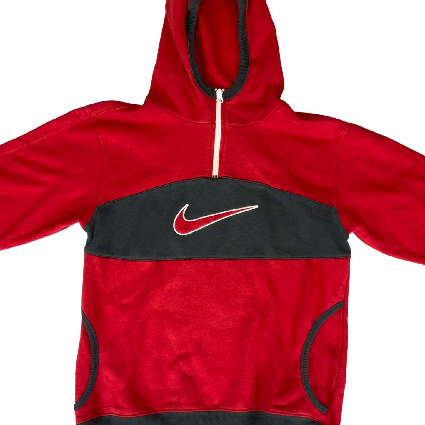 Vintage 00s Red Grey Nike Hooded Quarter Zip Jumper Swoosh Hoodie M