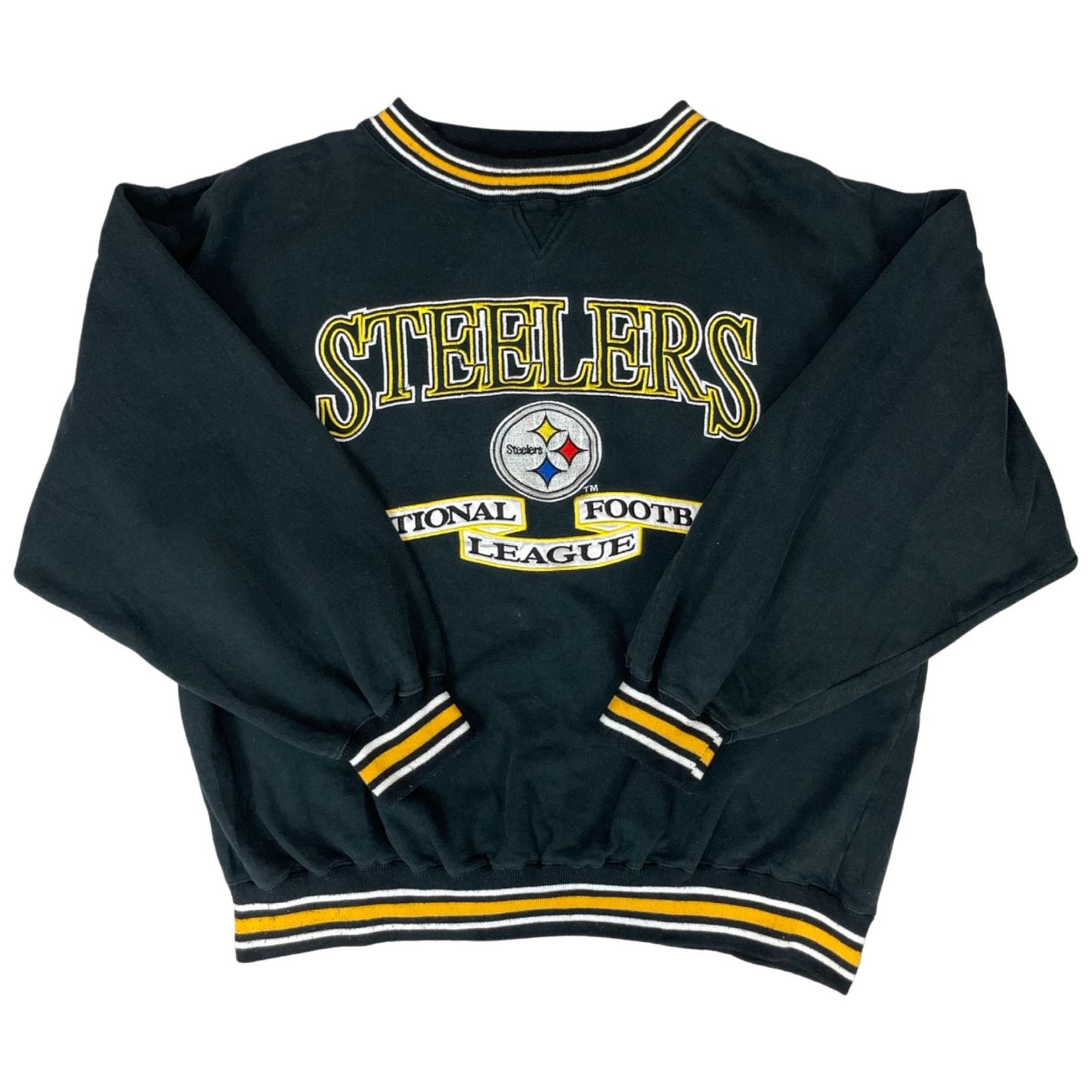 Vintage 90s 00s Black Yellow Logo Athletic Steelers NFL Embroidered Sweater XL