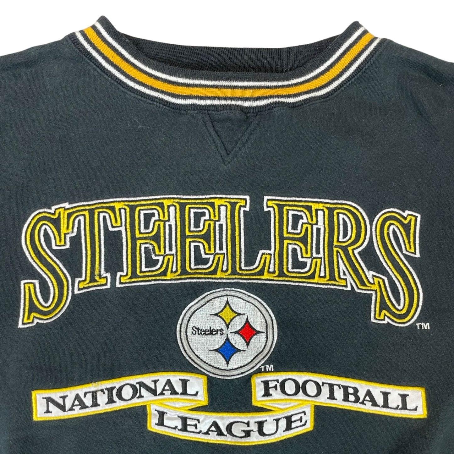 Vintage 90s 00s Black Yellow Logo Athletic Steelers NFL Embroidered Sweater XL
