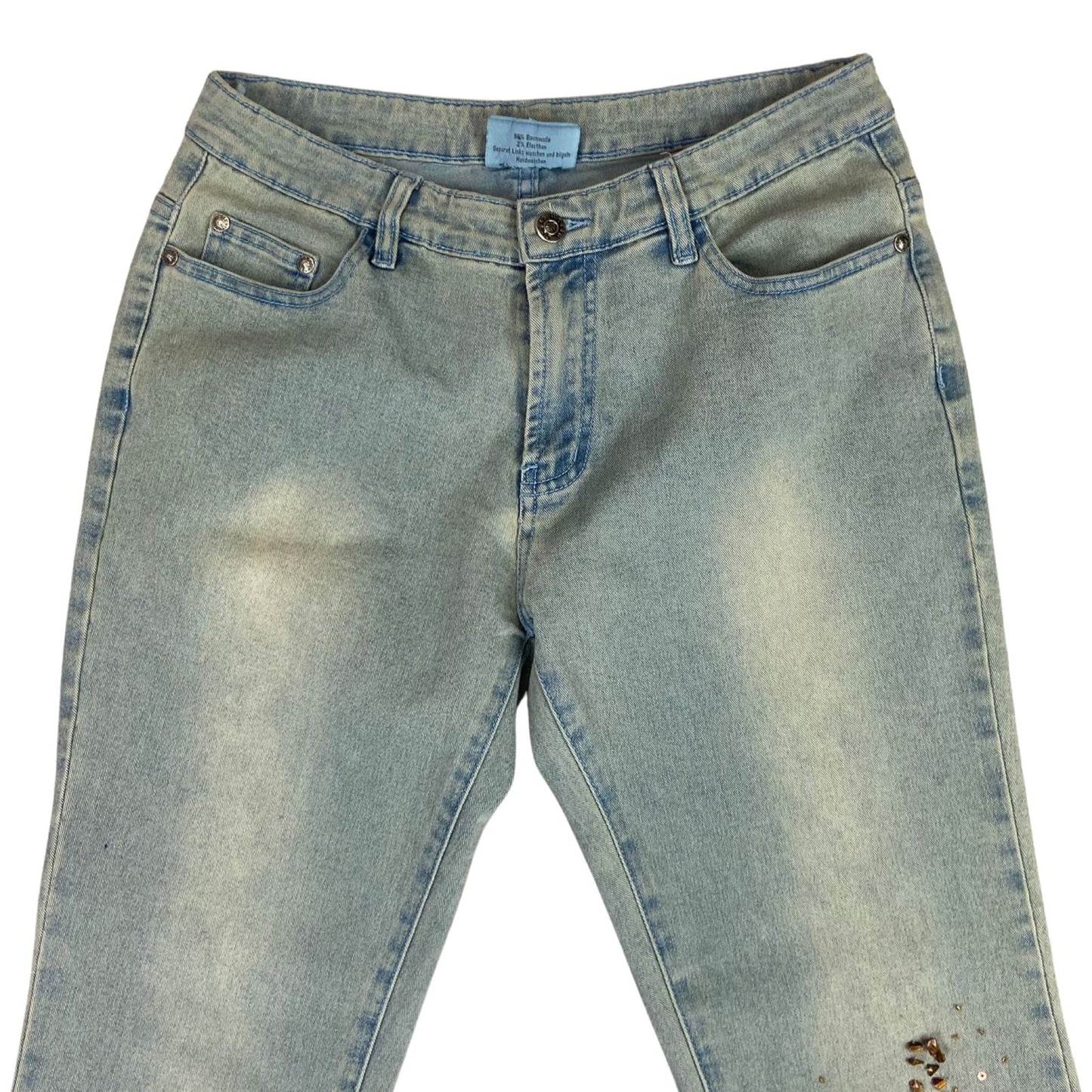 Vintage 90s Y2K Light Wash Embellished Sequin Denim Flared Bootcut Jeans 10 12 M
