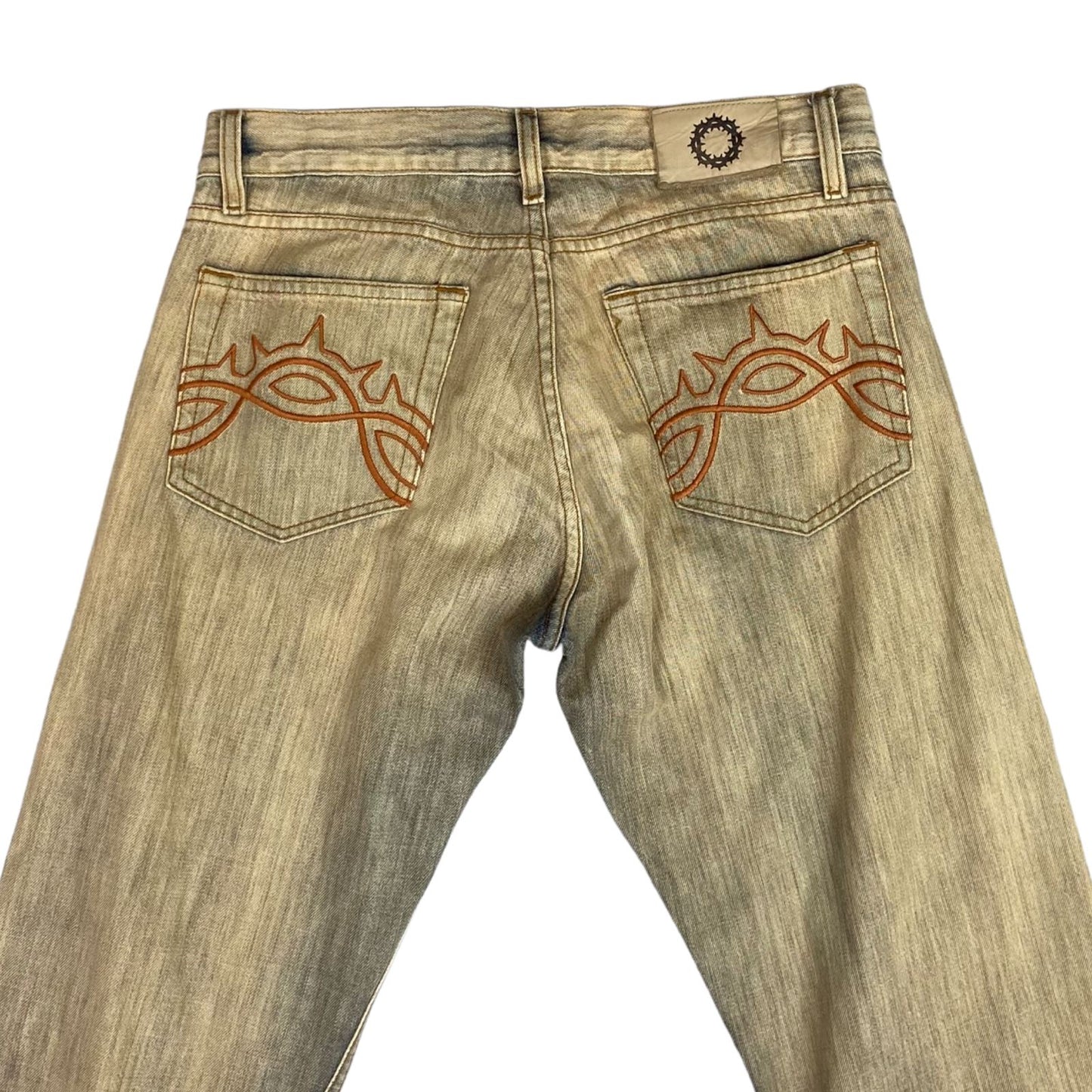Vintage 90s Y2K Brown Faded Acid Wash Embroidered Bootcut Jeans 10 12M