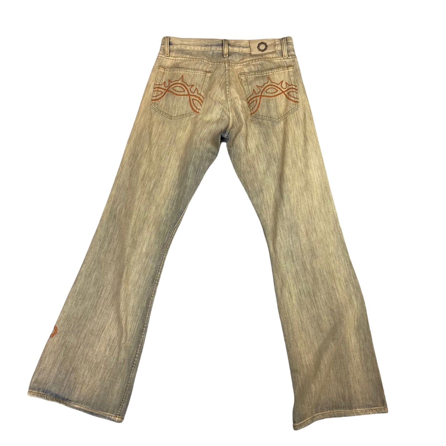 Vintage 90s Y2K Brown Faded Acid Wash Embroidered Bootcut Jeans 10 12M