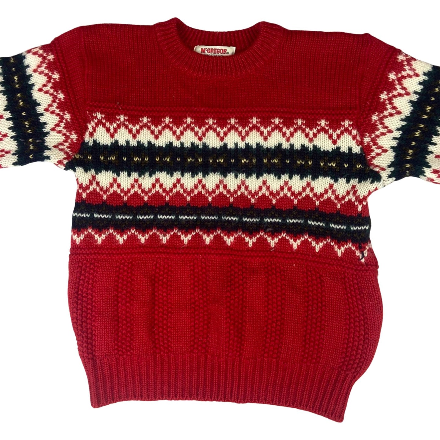 VTG 70s 80s USA McGREGOR WOOL ICELANDIC PATTERN KNIT SWEATER JUMPER 34” XS