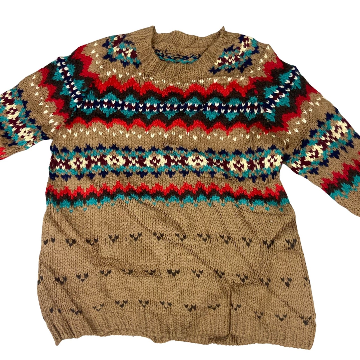 VTG 70s 80s HAND KNIT WOOL SCANDINAVIAN ICELANDIC NORWAY JUMPER SWEATER 34” XS