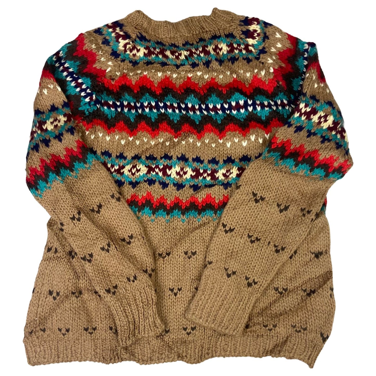 VTG 70s 80s HAND KNIT WOOL SCANDINAVIAN ICELANDIC NORWAY JUMPER SWEATER 34” XS