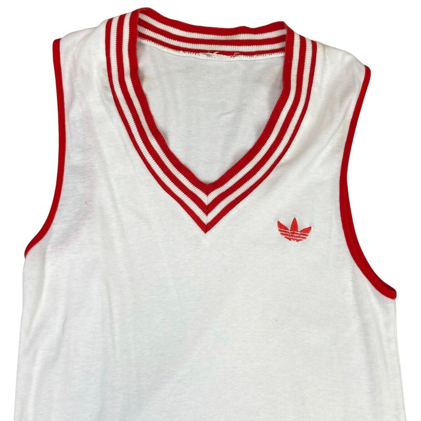 Vintage 70s 80s White Red Adidas Ribcage Vest Tank Embroidered XS