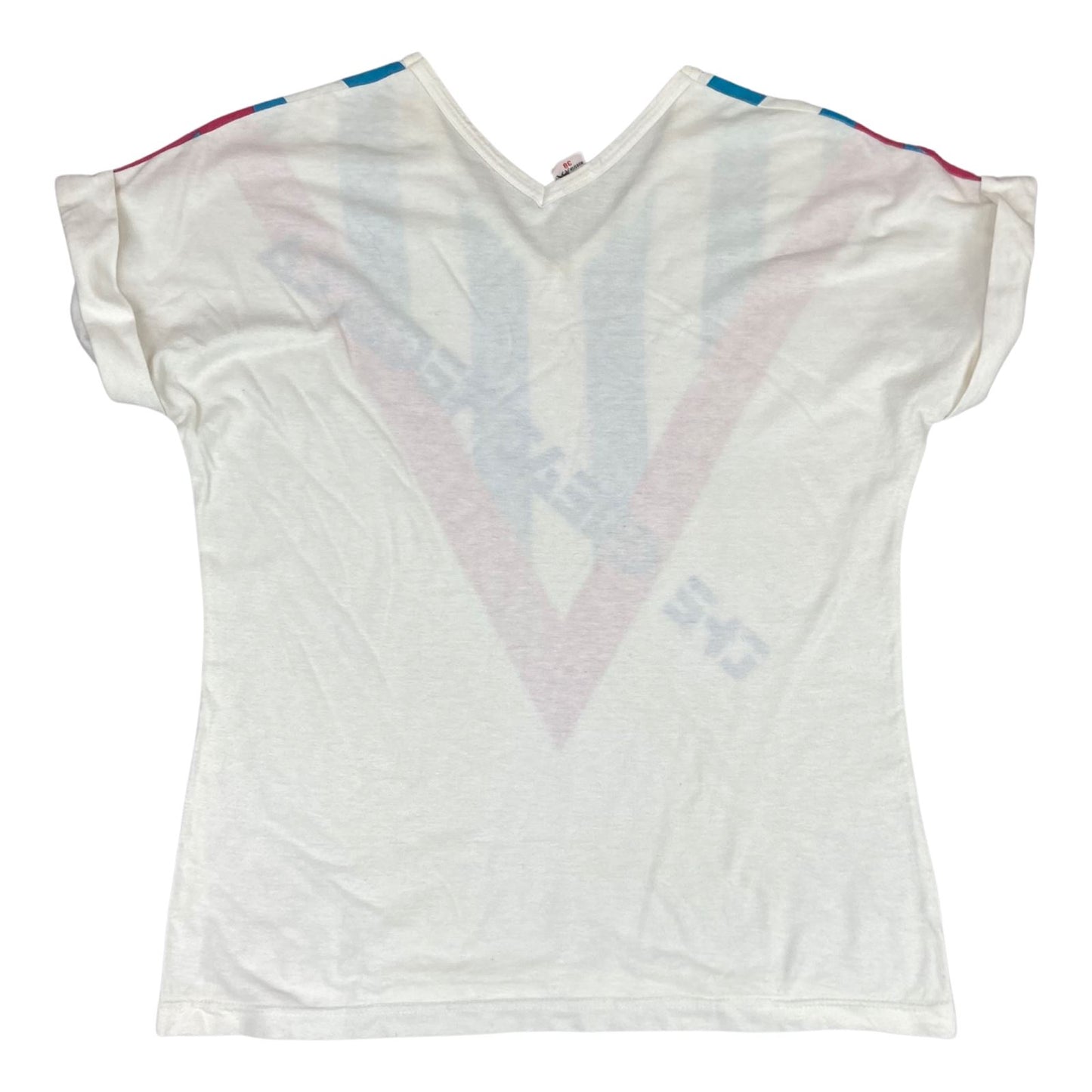 Vintage 80s White Blue Pink V Neck Regatta Retro T-shirt 8 10 S