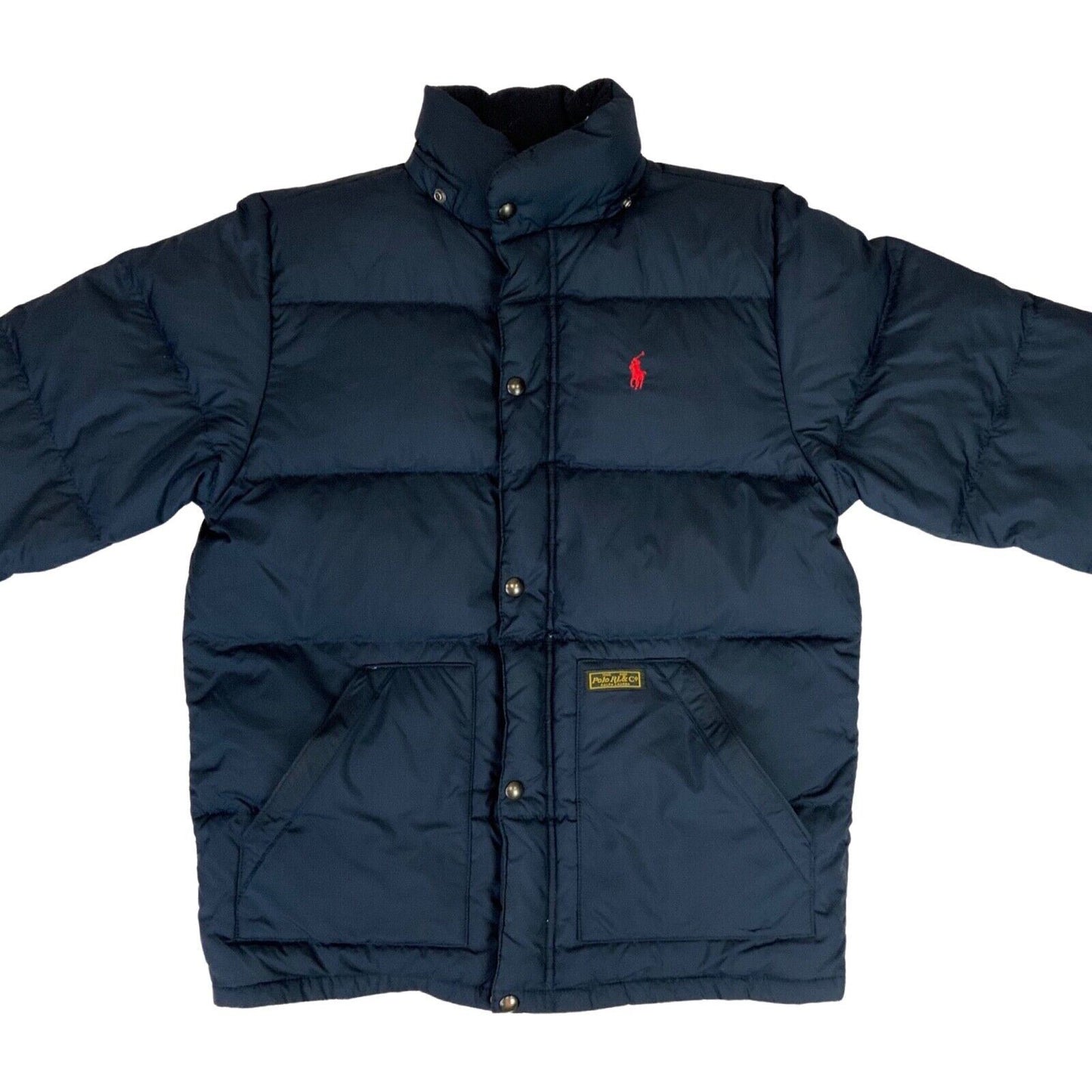 Vintage 90s 00s Navy Polo Ralph Lauren Puffer Coat Embroidered Down Quilted M