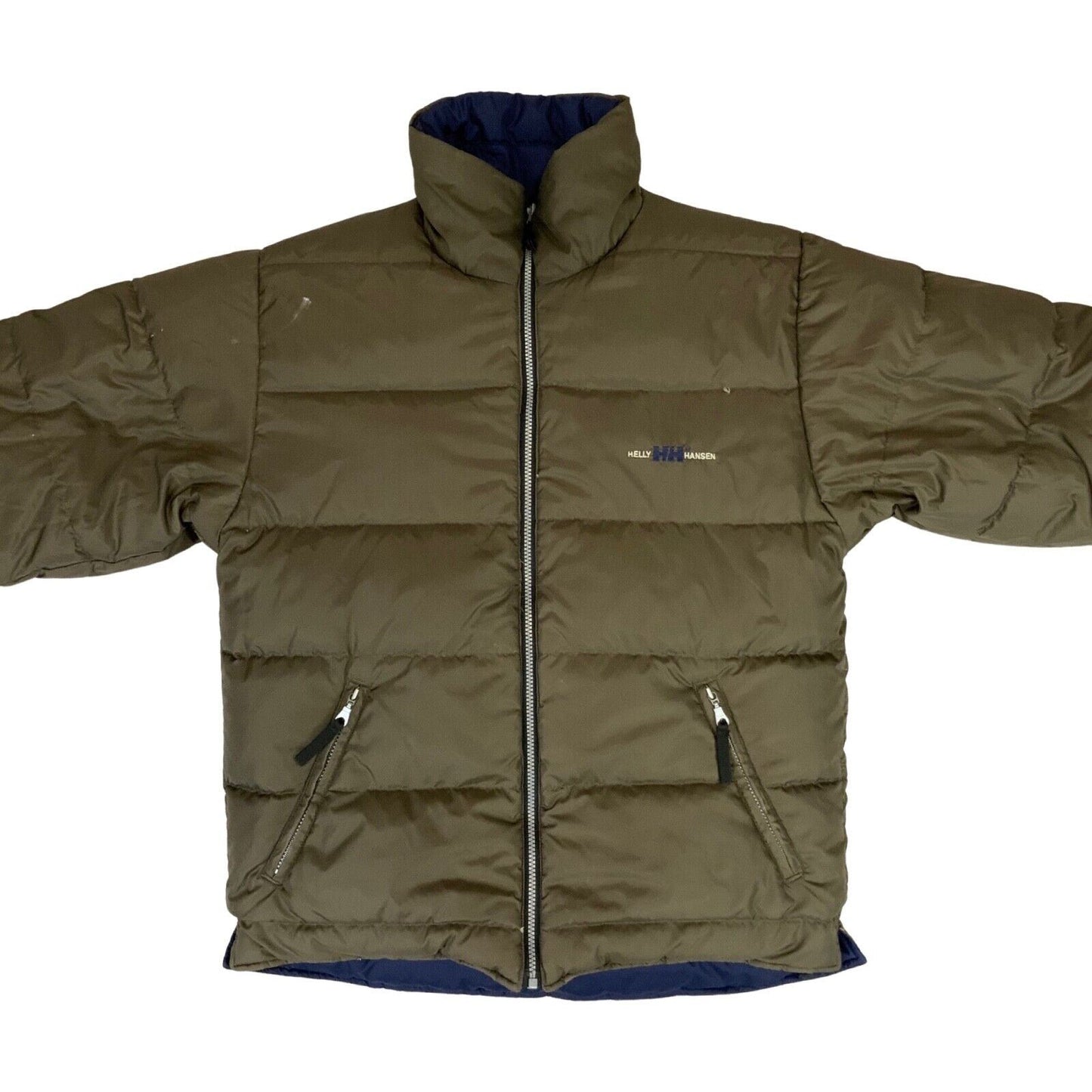 Vintage 90s 00s Navy Brown Helly Hansen Reversible Puffer Coat Duck Down M/L