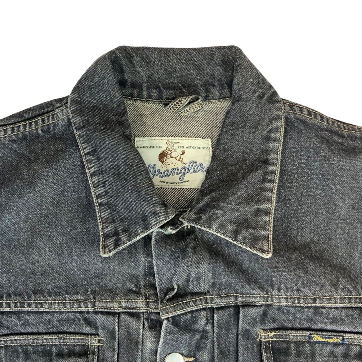 VTG MENS 80s WRANGLER BLUEBELL BLK TYPE 1 PLEAT DENIM JACKET BLOUSON 48” (44) L
