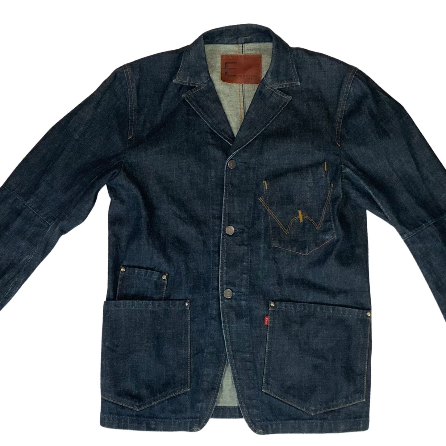 VTG Y2K EDWIN JAPAN INDIGO RAW DENIM CHORE JACKET WORKWEAR BLAZER 39” (36) S