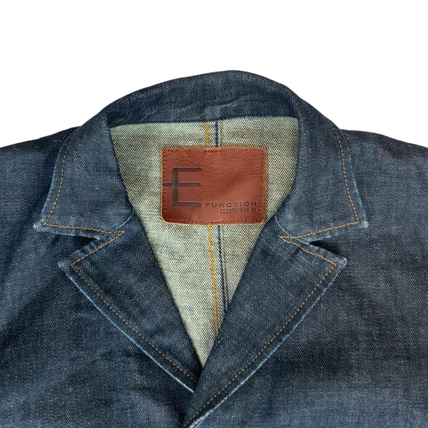 VTG Y2K EDWIN JAPAN INDIGO RAW DENIM CHORE JACKET WORKWEAR BLAZER 39” (36) S