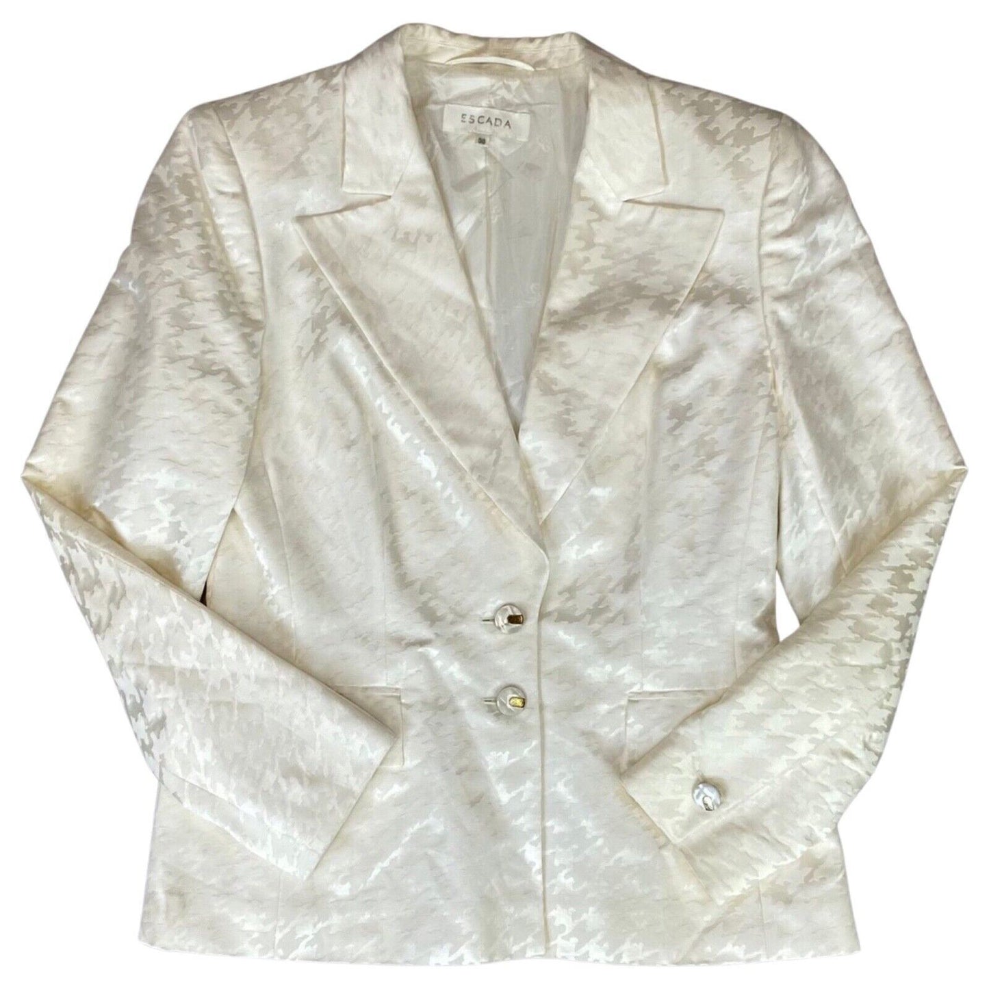 Vintage 80s Ivory Escada Silk Dogtooth Pattern Couture Blazer 12 14 M