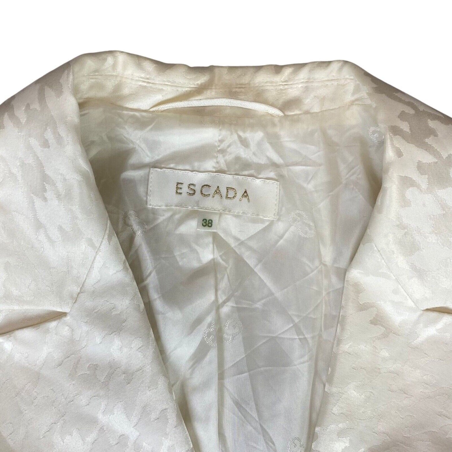 Vintage 80s Ivory Escada Silk Dogtooth Pattern Couture Blazer 12 14 M