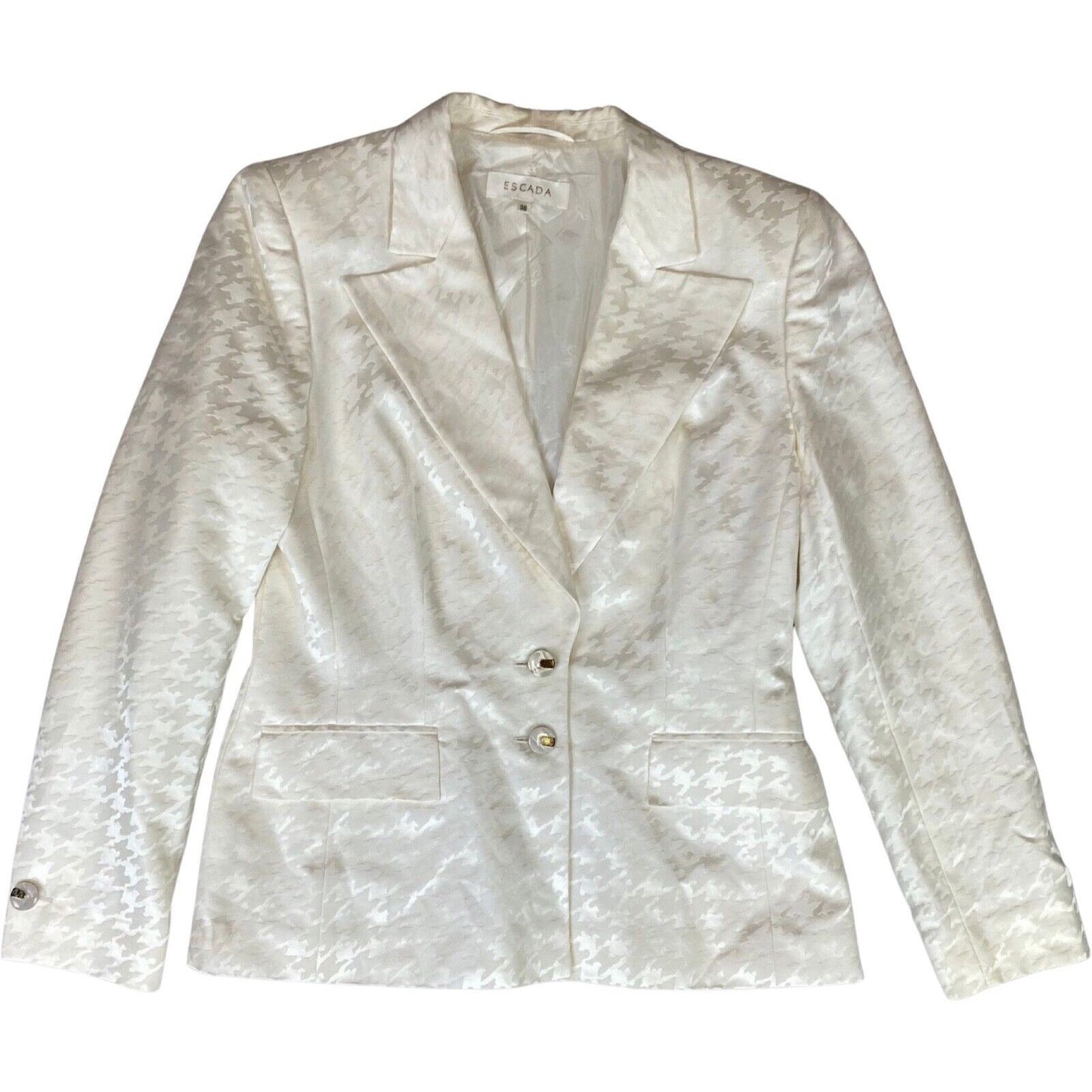 Vintage 80s Ivory Escada Silk Dogtooth Pattern Couture Blazer 12 14 M