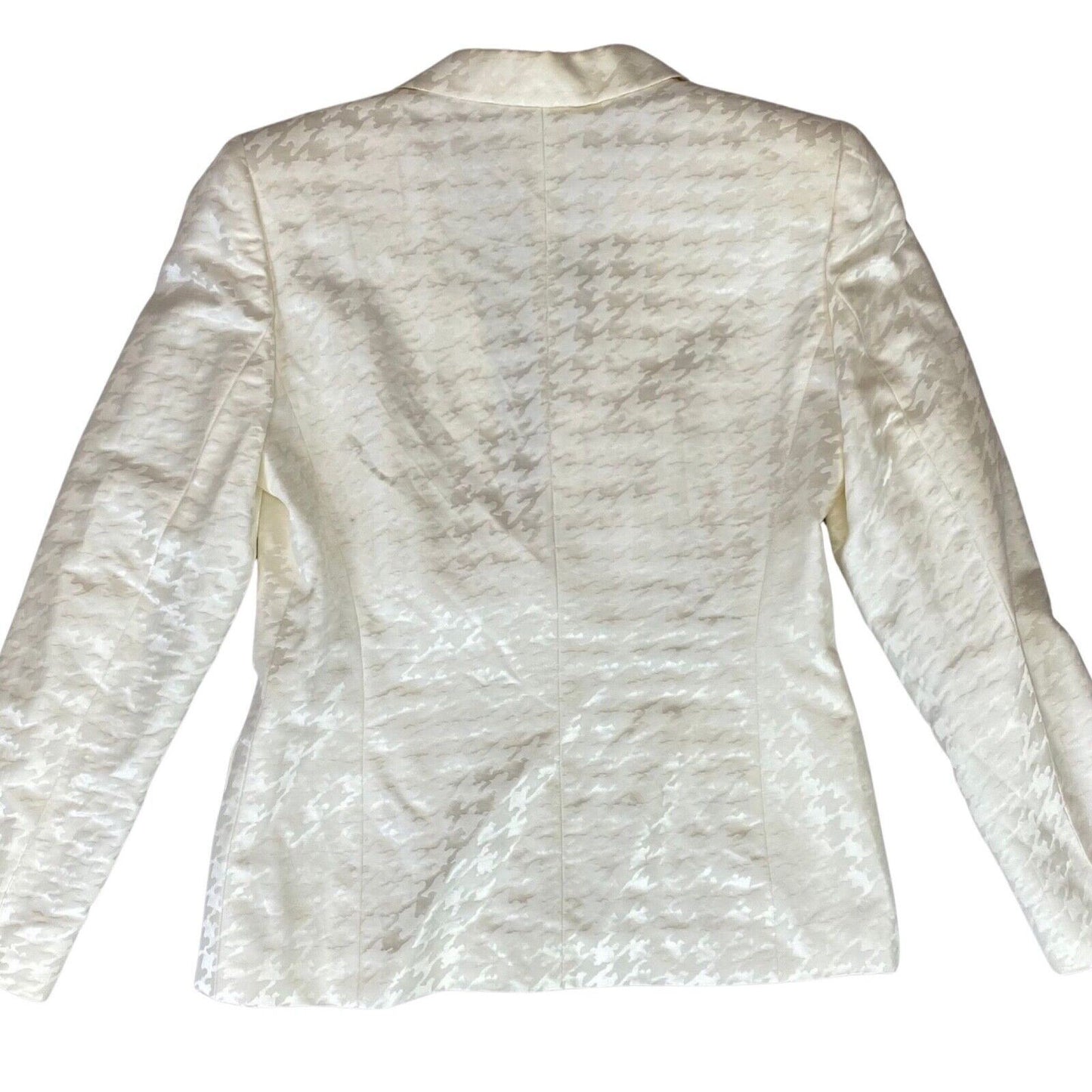 Vintage 80s Ivory Escada Silk Dogtooth Pattern Couture Blazer 12 14 M