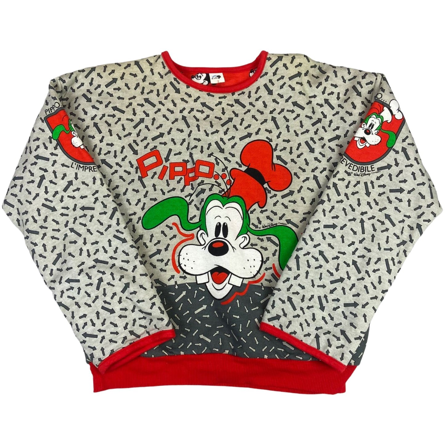Vintage 90s 00s Grey Red Disney Graphic Patterned Goofy Mickey Sweatshirt M1214