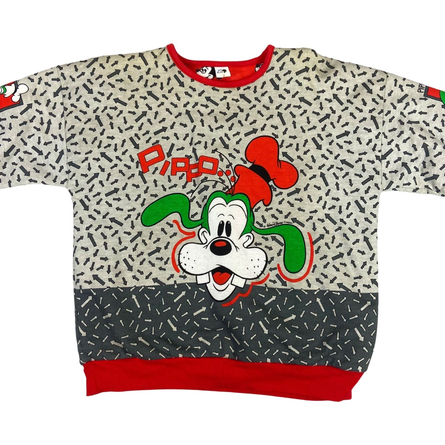 Vintage 90s 00s Grey Red Disney Graphic Patterned Goofy Mickey Sweatshirt M1214