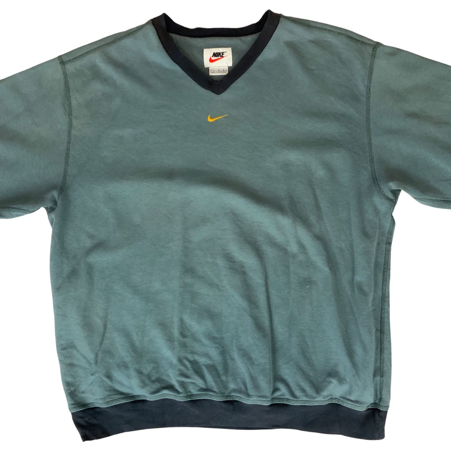 Vintage 90s 00s Nike Blue Green Grey Teal Nike V-Neck Embroidered Sweatshirt XXL
