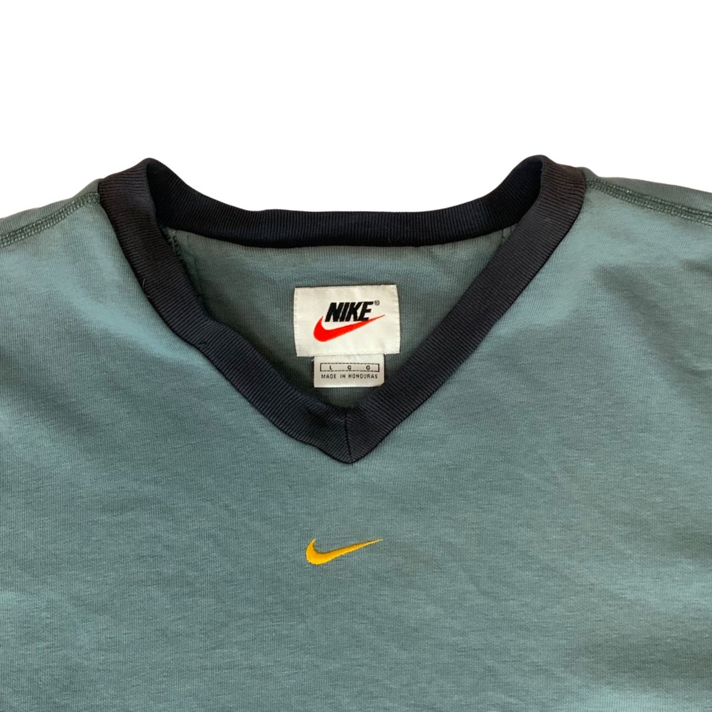 Vintage 90s 00s Nike Blue Green Grey Teal Nike V-Neck Embroidered Sweatshirt XXL