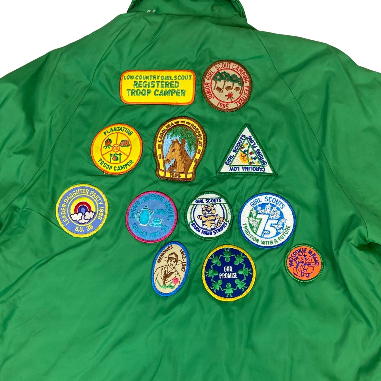 VTG 80s USA CAROLINA GIRL SCOUTS PATCHES LINED NYLON WINDBREAKER JACKET 42” L