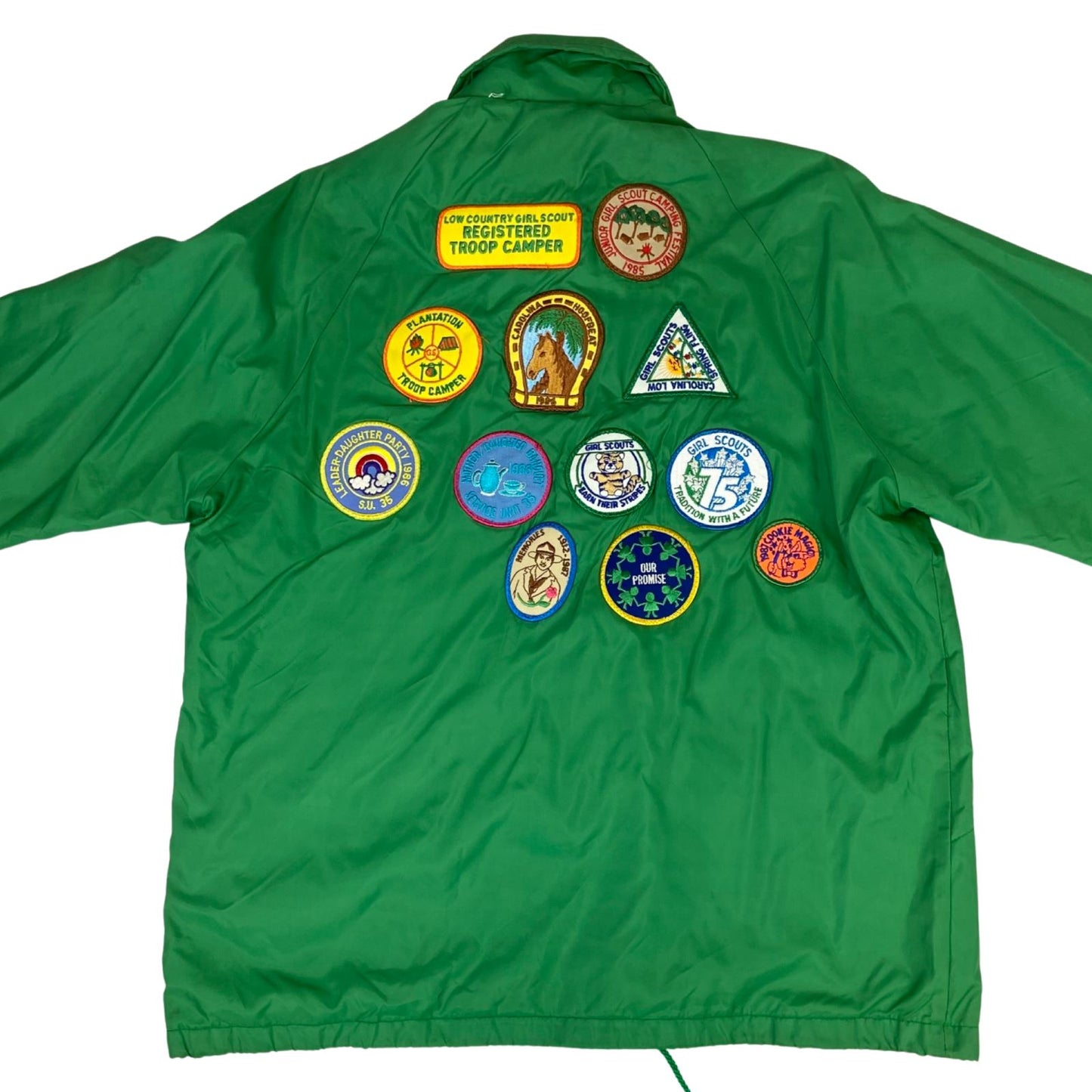VTG 80s USA CAROLINA GIRL SCOUTS PATCHES LINED NYLON WINDBREAKER JACKET 42” L