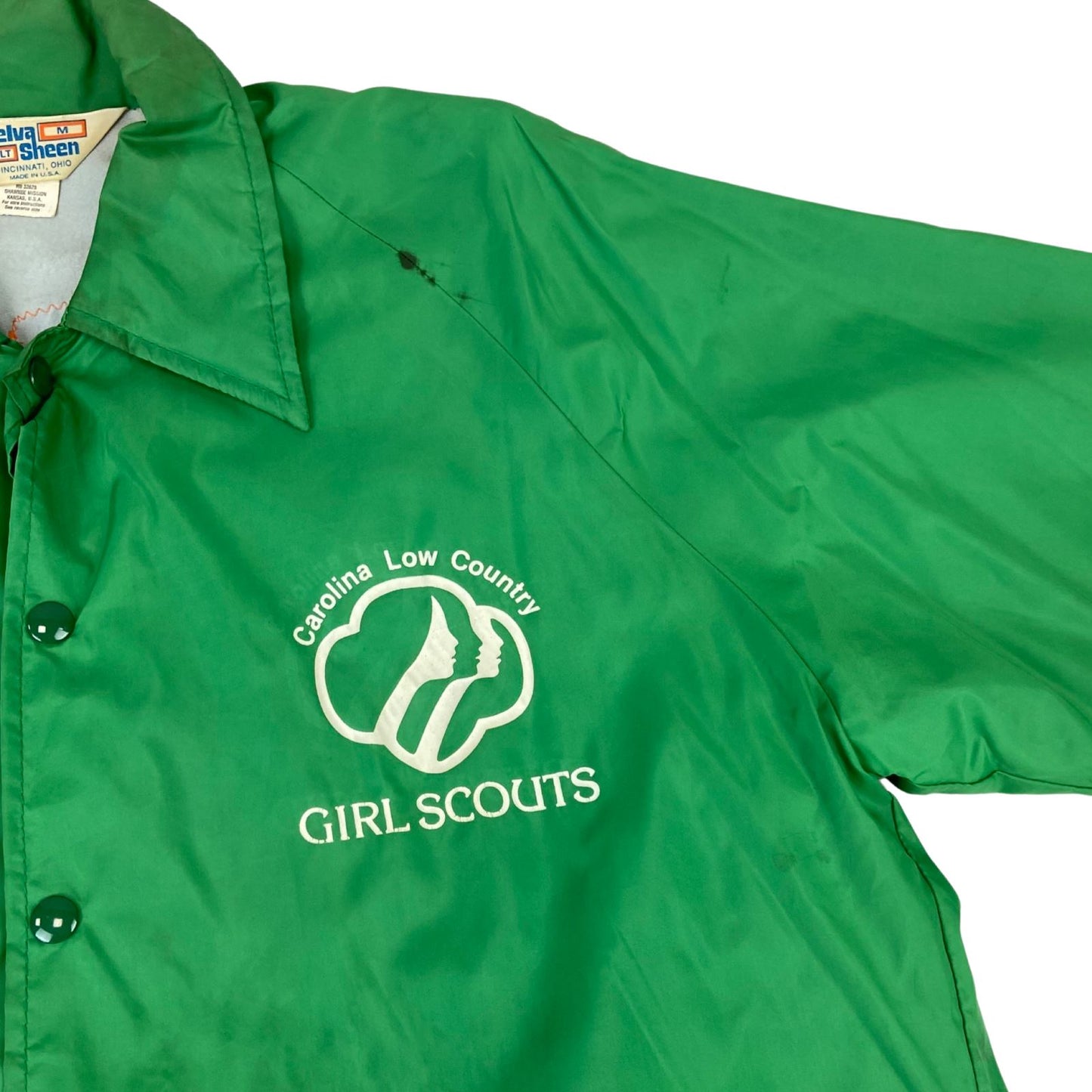 VTG 80s USA CAROLINA GIRL SCOUTS PATCHES LINED NYLON WINDBREAKER JACKET 42” L