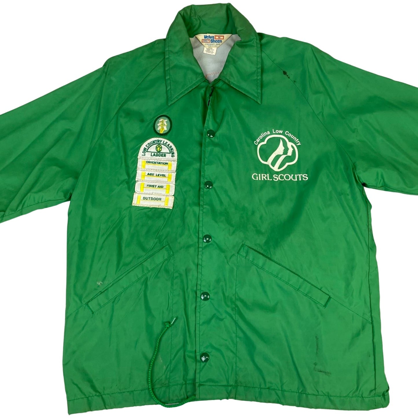 VTG 80s USA CAROLINA GIRL SCOUTS PATCHES LINED NYLON WINDBREAKER JACKET 42” L