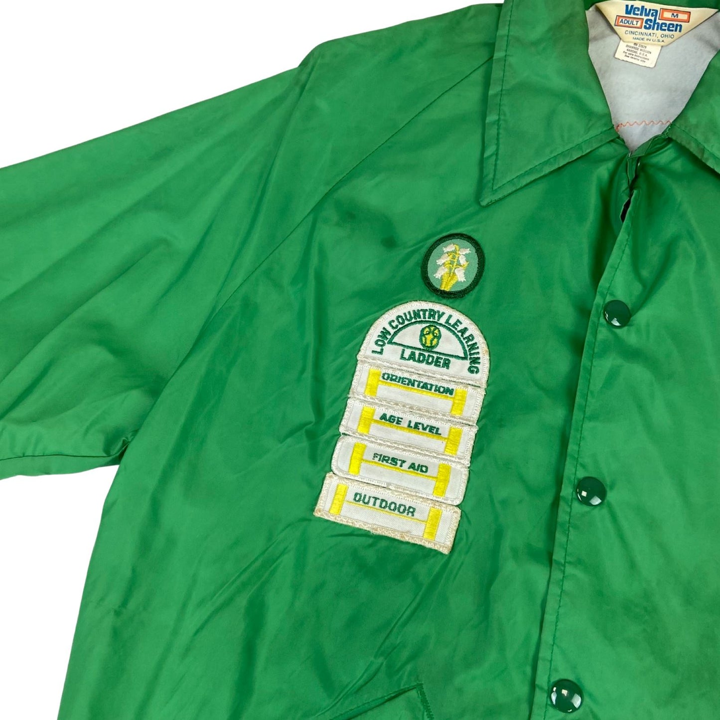 VTG 80s USA CAROLINA GIRL SCOUTS PATCHES LINED NYLON WINDBREAKER JACKET 42” L