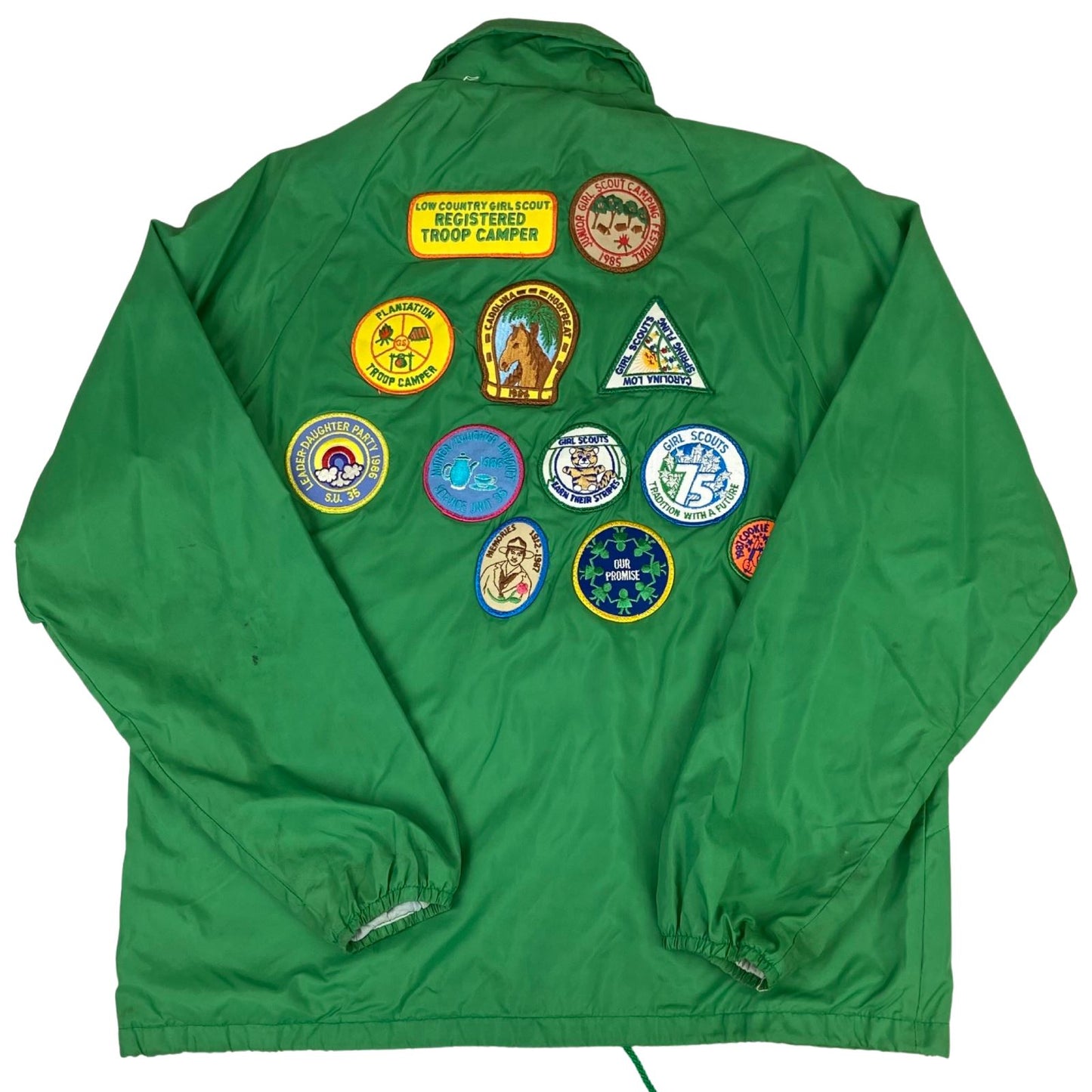 VTG 80s USA CAROLINA GIRL SCOUTS PATCHES LINED NYLON WINDBREAKER JACKET 42” L