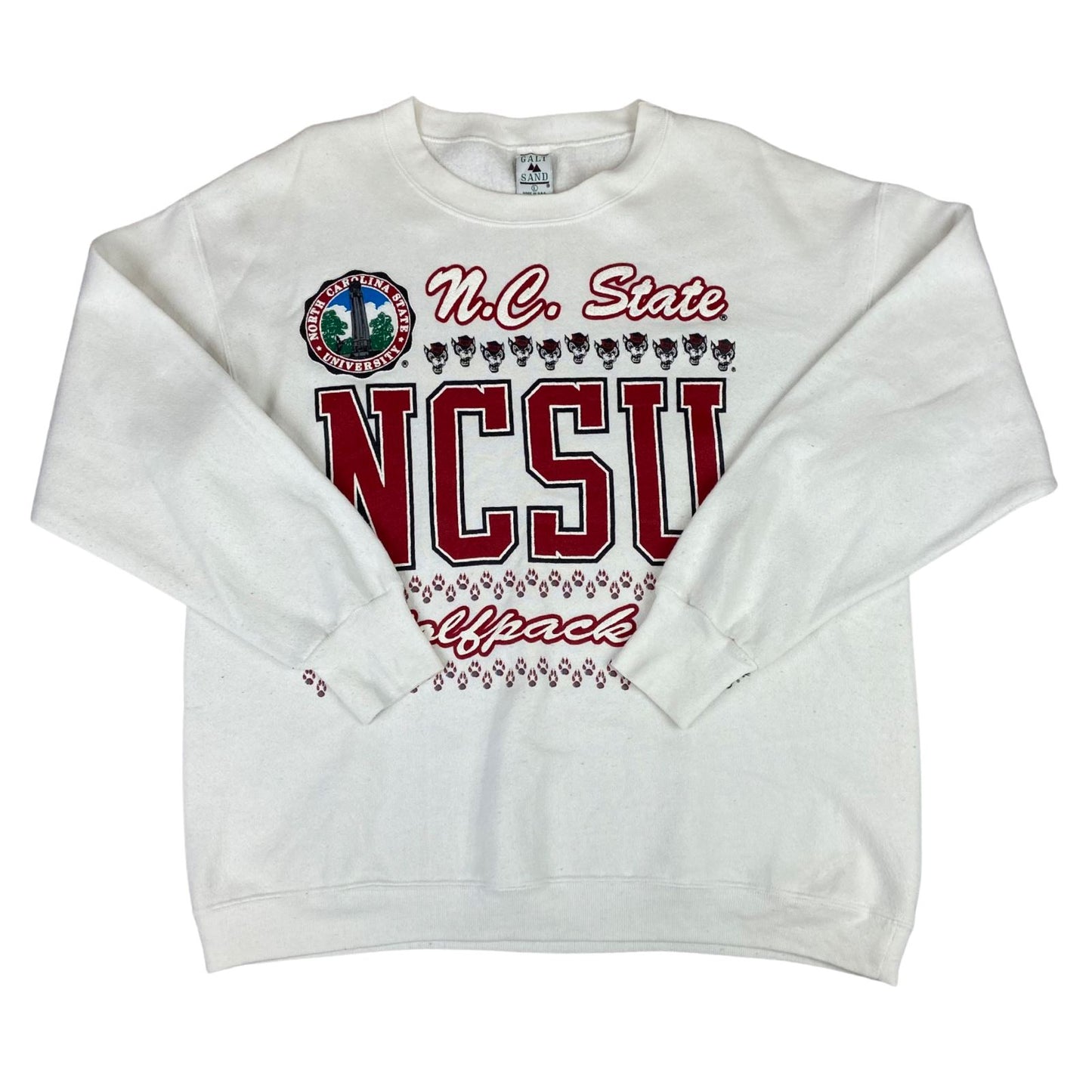 Vintage 90s White N.C. State Wolfpack NCSU NCAA Crewneck Sweatshirt Large
