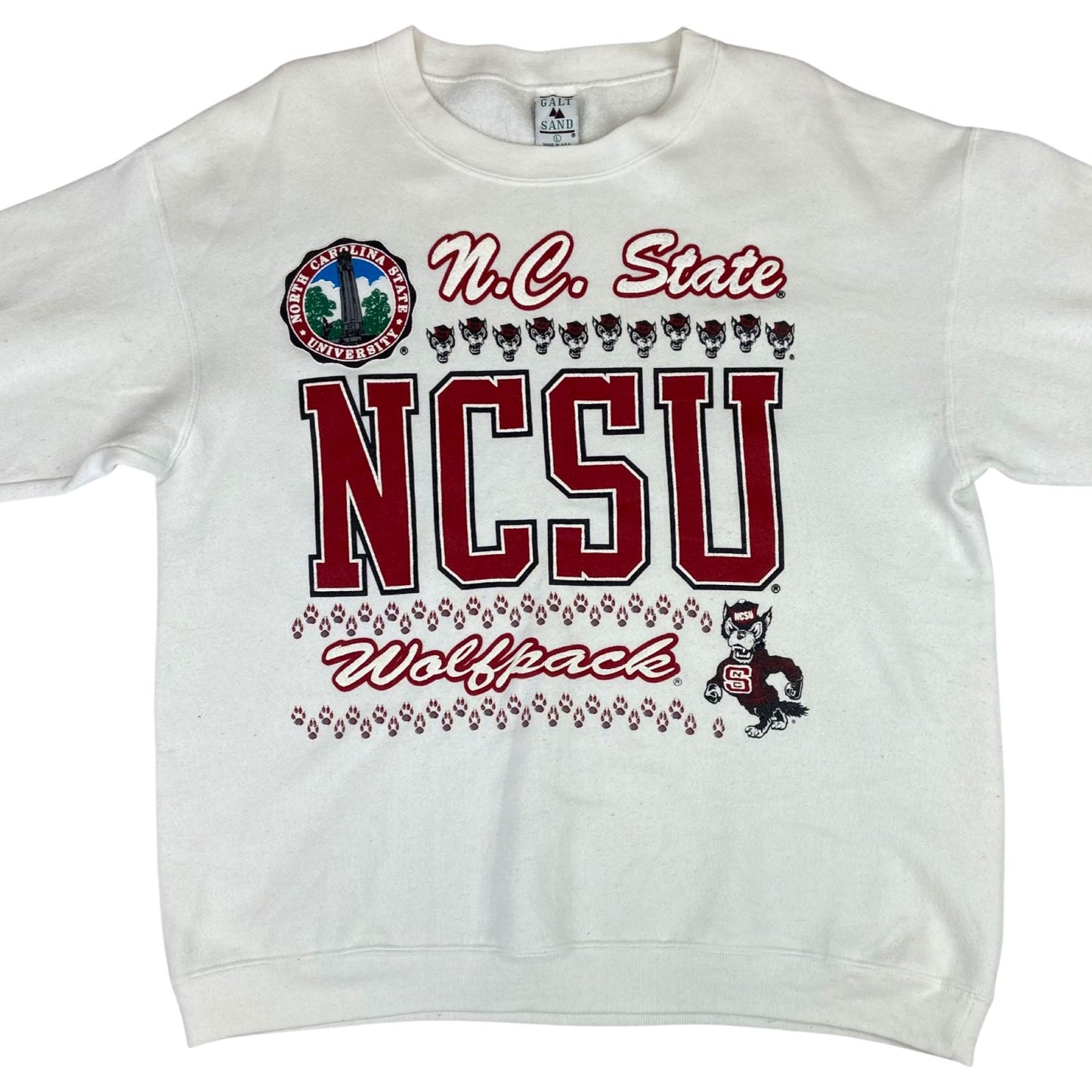 Vintage 90s White N.C. State Wolfpack NCSU NCAA Crewneck Sweatshirt Large