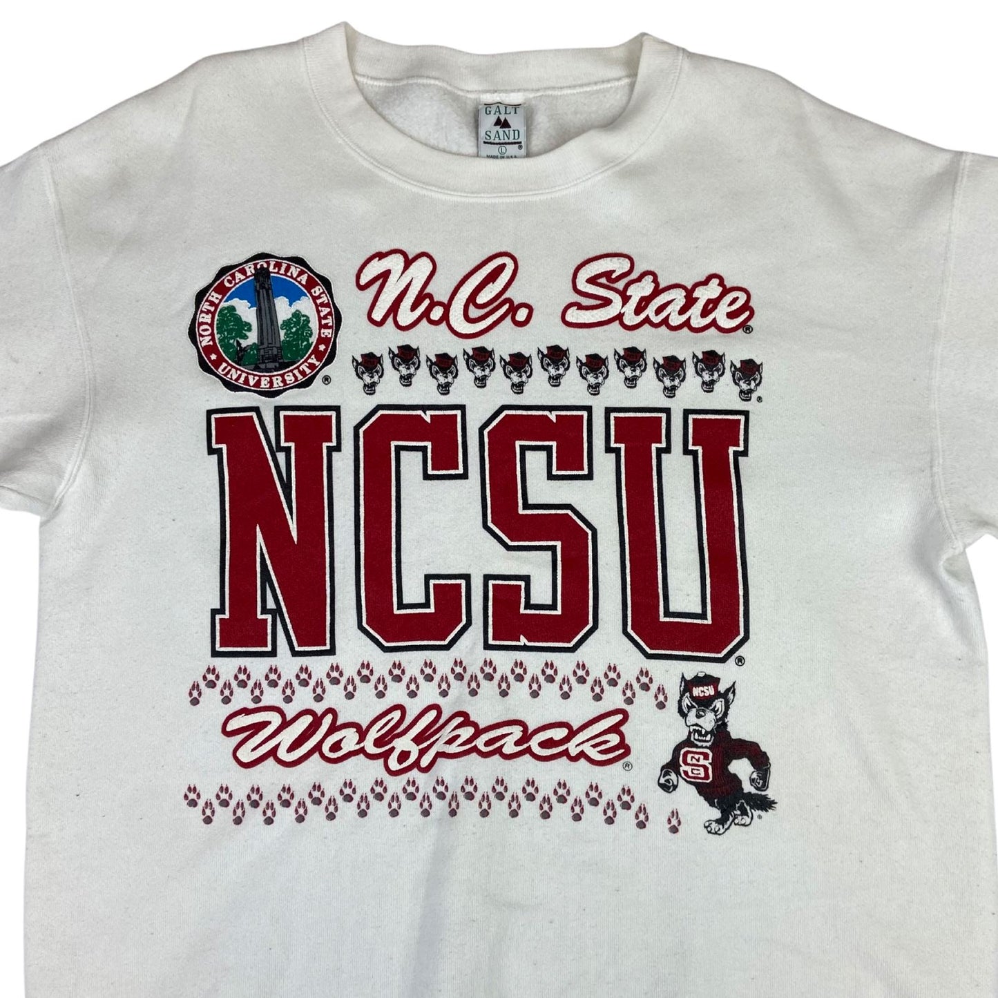 Vintage 90s White N.C. State Wolfpack NCSU NCAA Crewneck Sweatshirt Large