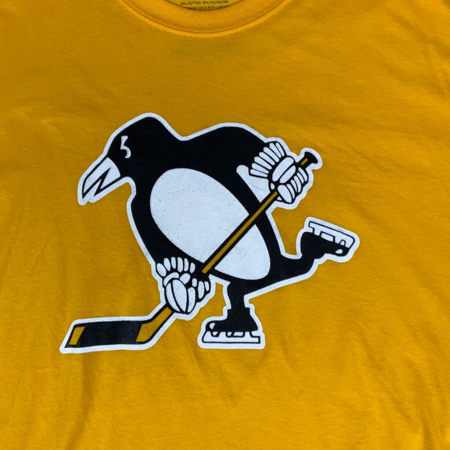 Y2K Yellow & Black Pittsburgh Penguins NHL Ice Hockey Graphic Printed T-Shirt XL