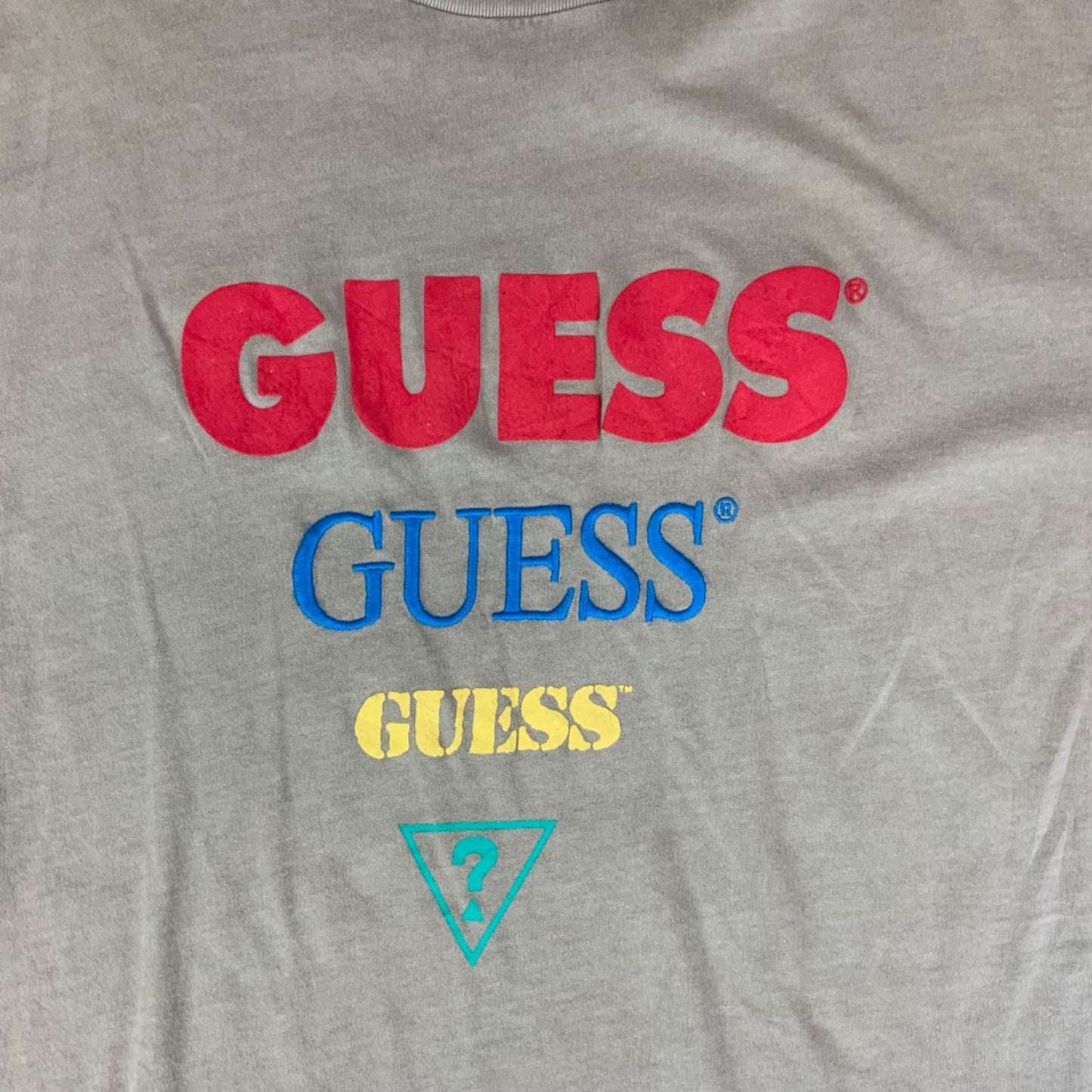 Vintage 90s Light Khaki Green Guess Originals Spell-Out Logo Graphic Tee XL