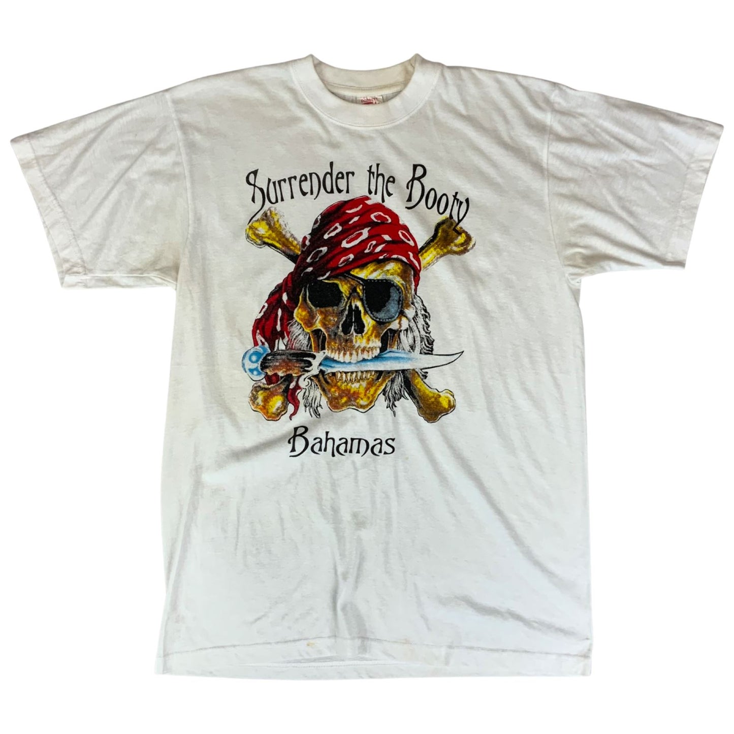 Vintage 90s White Bahamas 'Surrender The Booty' Comedy Innuendo Graphic Tee M