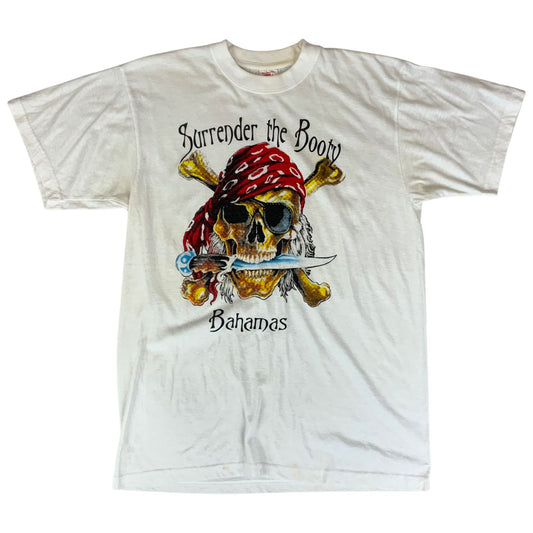 Vintage 90s White Bahamas 'Surrender The Booty' Comedy Innuendo Graphic Tee M