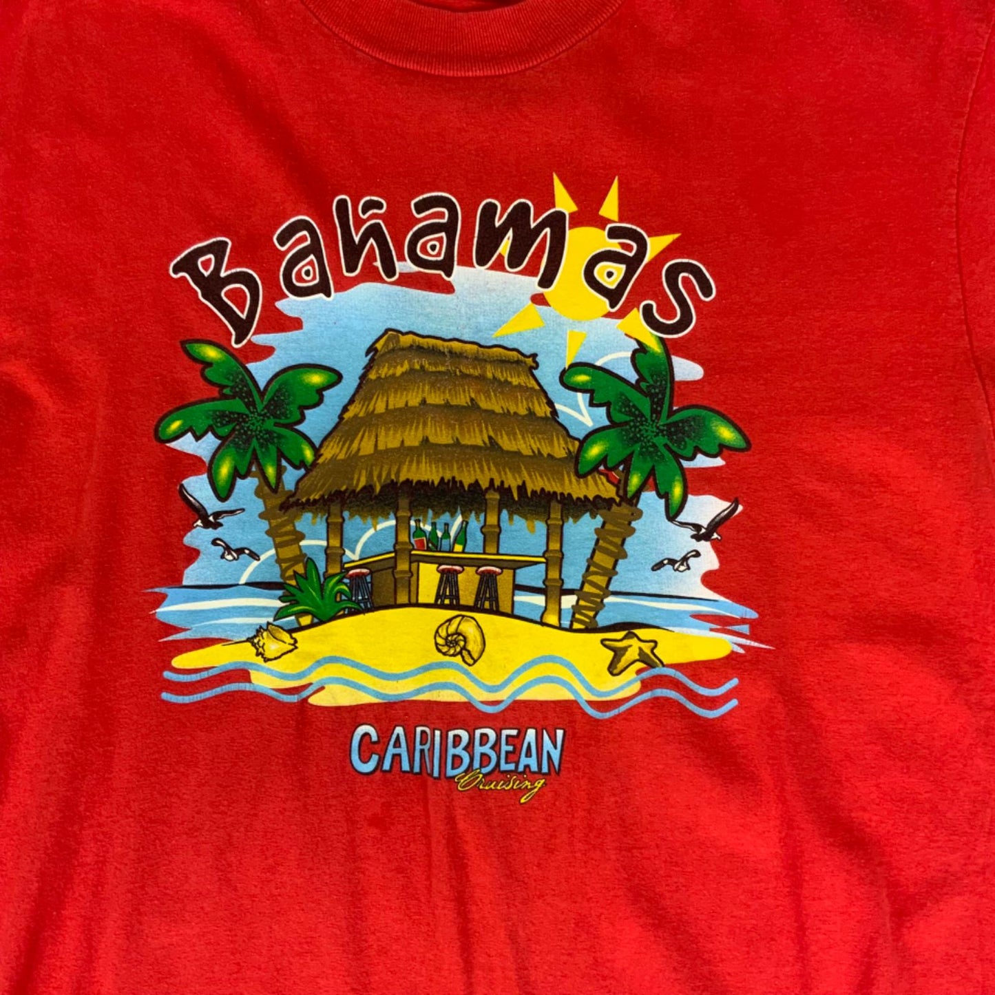 Vintage 90s Red Bahamas Caribbean Cruising Destination Tourist Graphic T-Shirt L