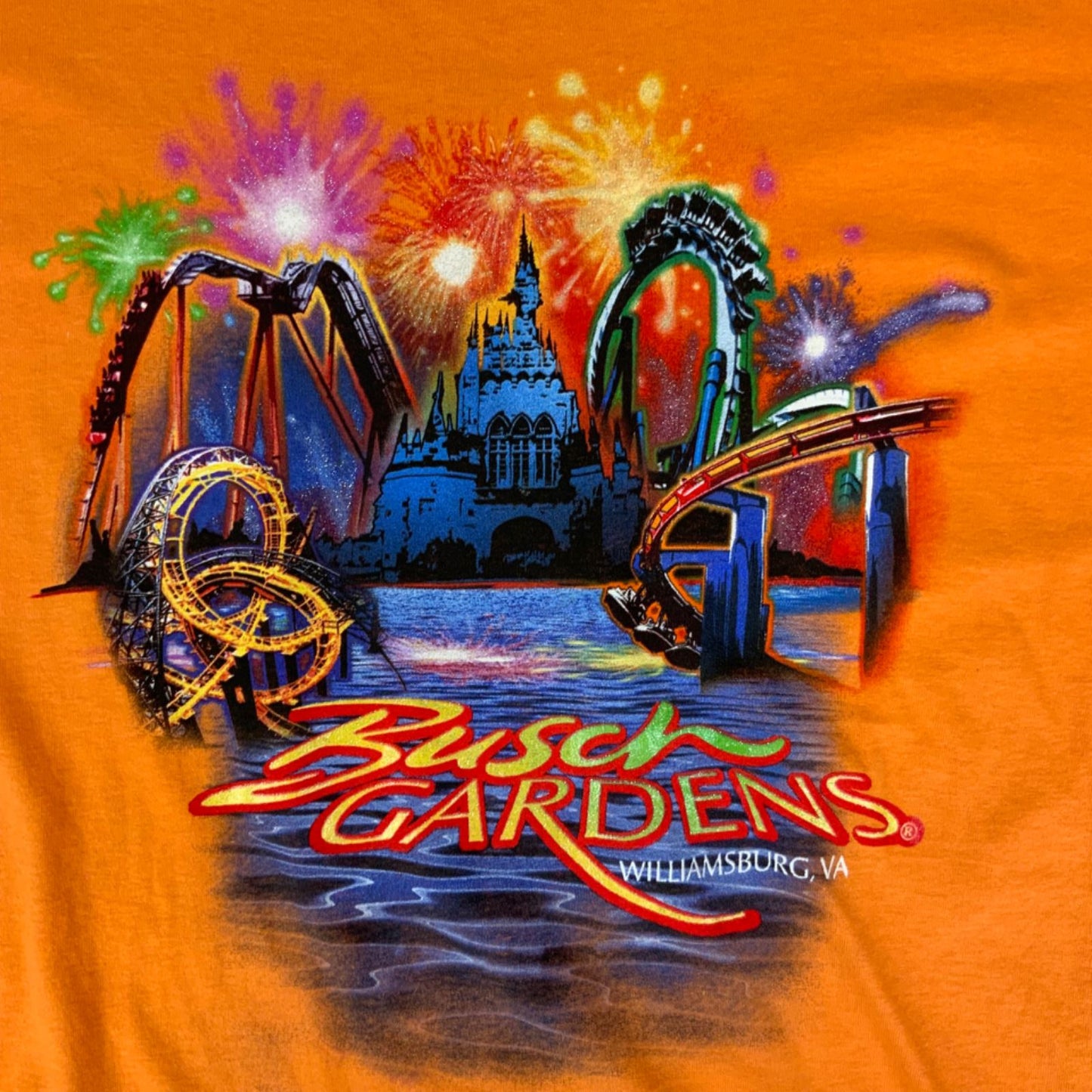 Vintage Early 00s Orange Busch Gardens Seaworld Destination Tourist T-Shirt XL