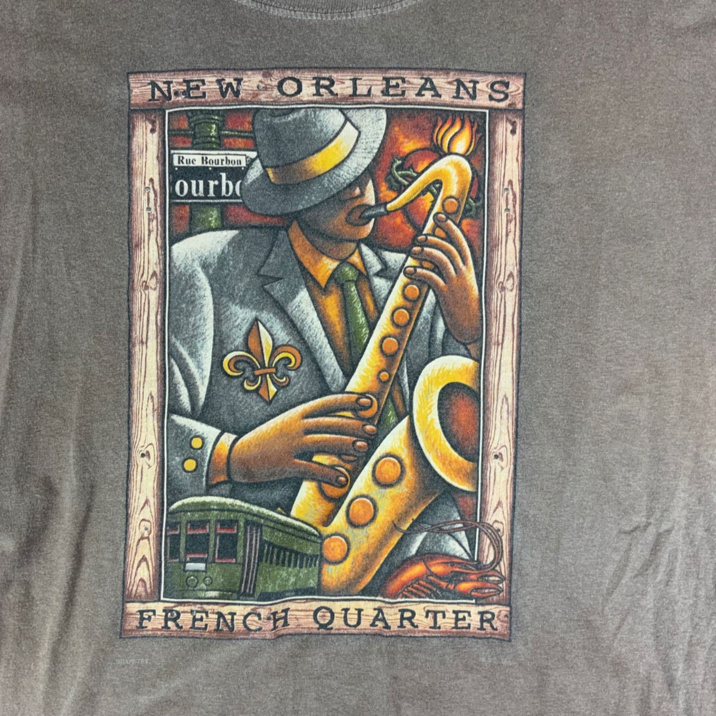 Vintage 90s Brown New Orleans French Quarter Destination Tourist Graphic Tee L