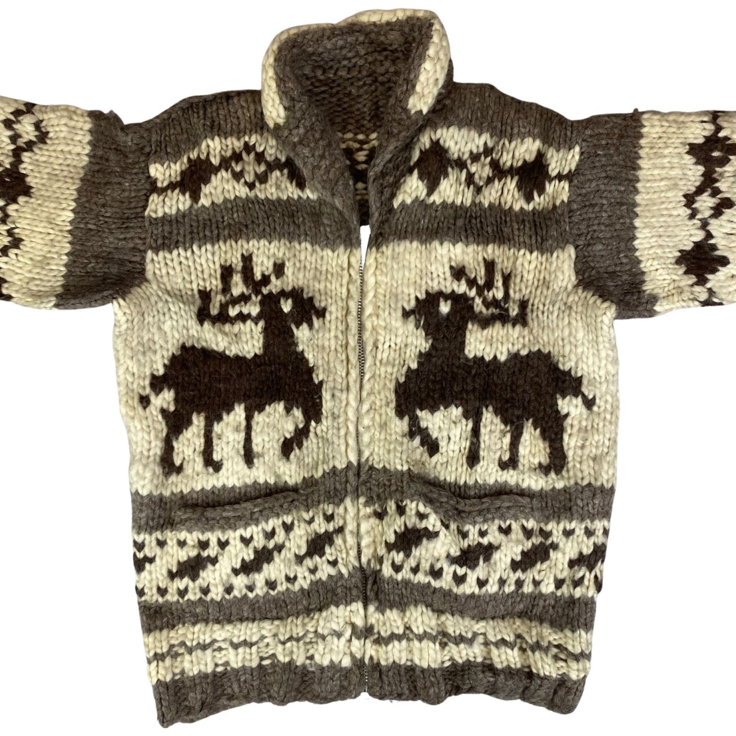 VTG NATIVE CANADIAN COWICHAN INDIAN HAND KNIT CARDIGAN ROCKABILLY HOT ROD 38” S