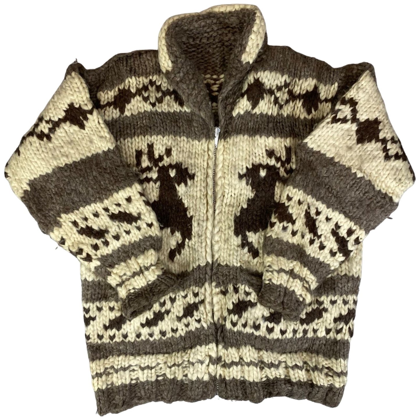 VTG NATIVE CANADIAN COWICHAN INDIAN HAND KNIT CARDIGAN ROCKABILLY HOT ROD 38” S