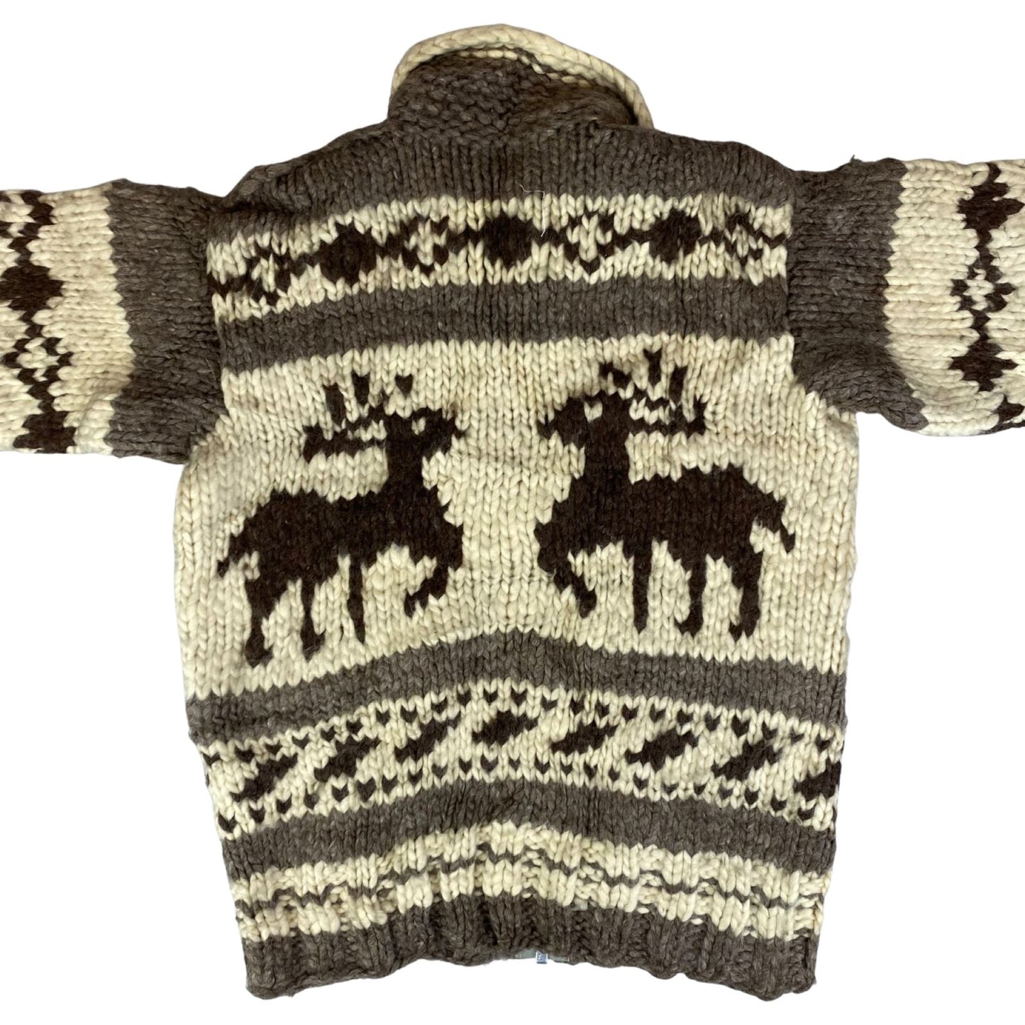 VTG NATIVE CANADIAN COWICHAN INDIAN HAND KNIT CARDIGAN ROCKABILLY HOT ROD 38” S