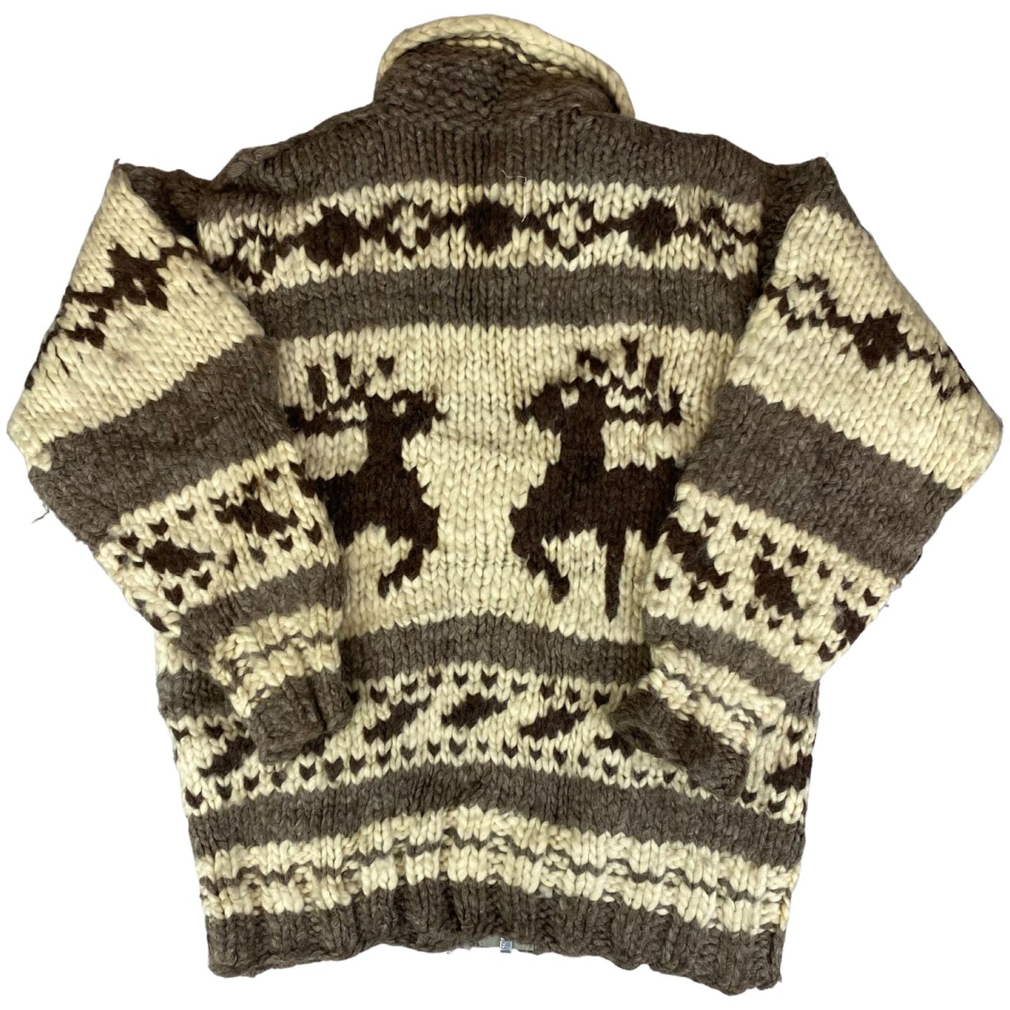 VTG NATIVE CANADIAN COWICHAN INDIAN HAND KNIT CARDIGAN ROCKABILLY HOT ROD 38” S